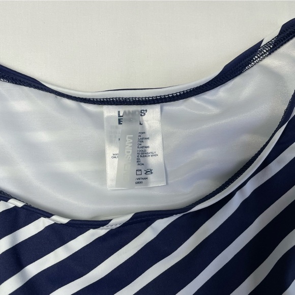NWT Lands' End High Neck Tankini Deep Sea Mixed Diagonal Stripe Padded Size 14 - Picture 6 of 9